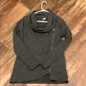 ibex Dark Gray Asymmetrical Cowl Zip Hoodie Sweater